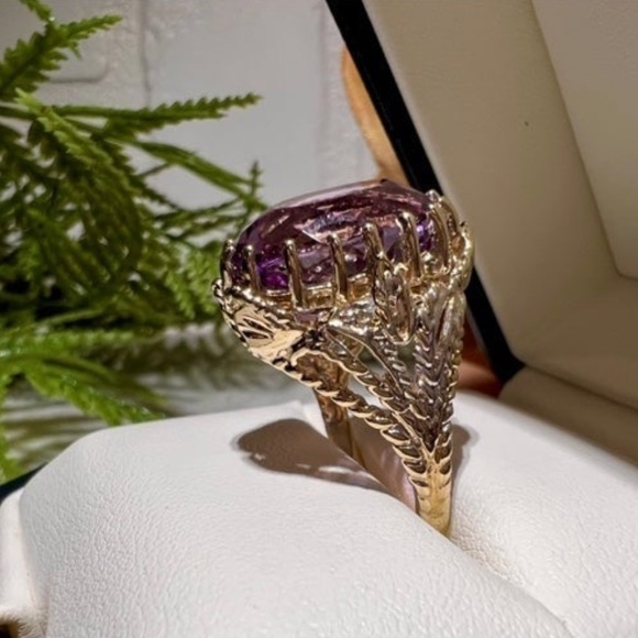 Vintage Estate Giant Amethyst Ring Solid 14k Gold caged prongs Filigree Ring 14K - Picture 8 of 16